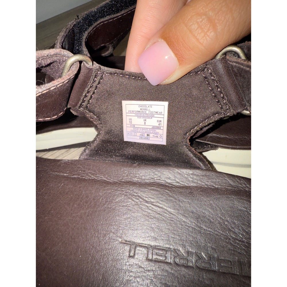 Merrell Performance Chocolate Brown Leather Adjustable Strap Sandals size 10 - Picture 3 of 6